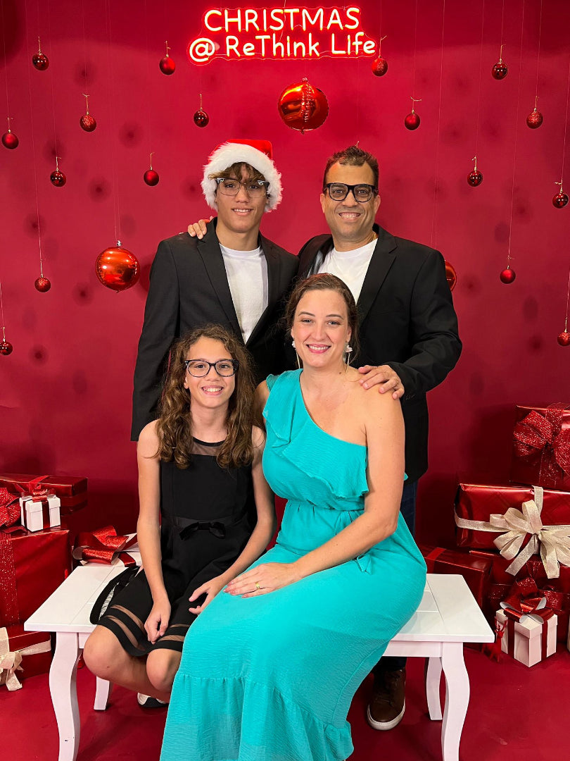 Family photo of Gabriela with her son Daniel, husband Gustavo, and daughter Marina during a Christmas service at Rethink Life Church