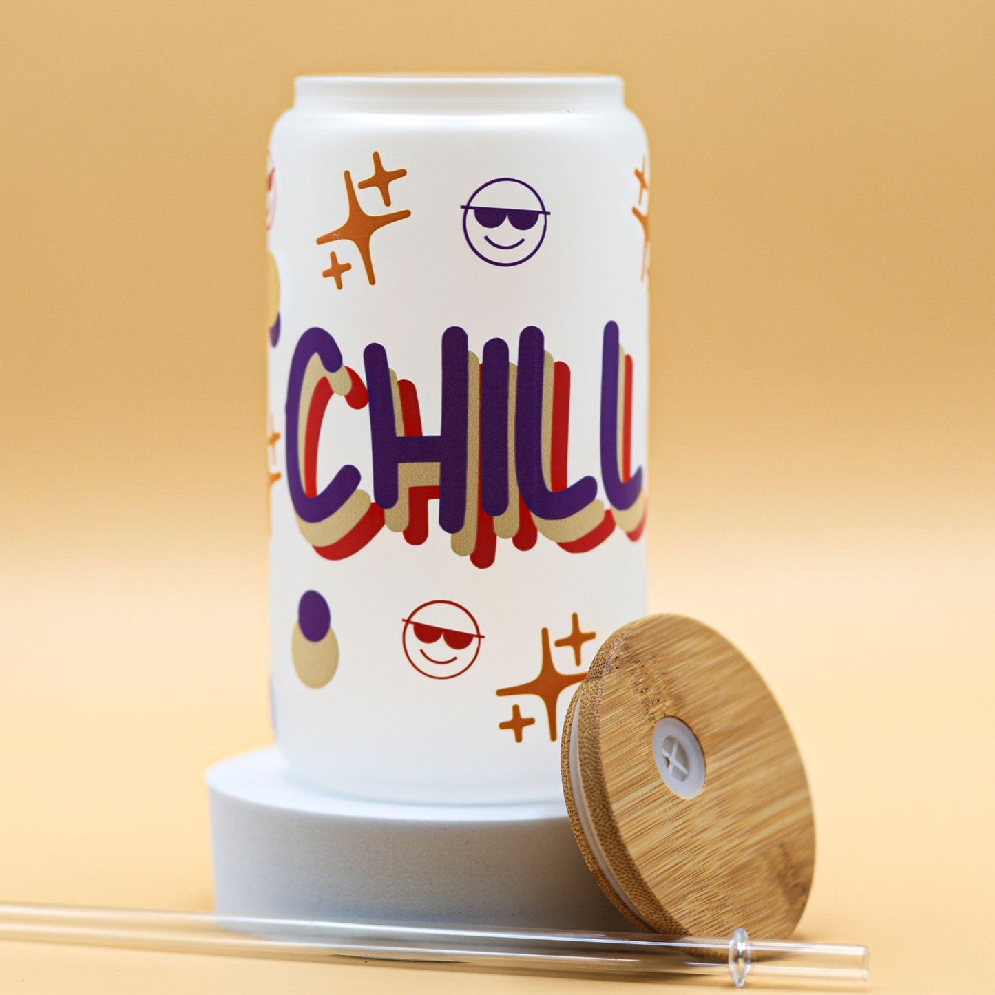 “Chill. God’s Got This!” Frosty Glass Cup with Bamboo Lid and Straw | 16oz