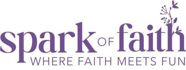 Spark of Faith main logo in purple with the slogan "Where Faith Meets Fun"