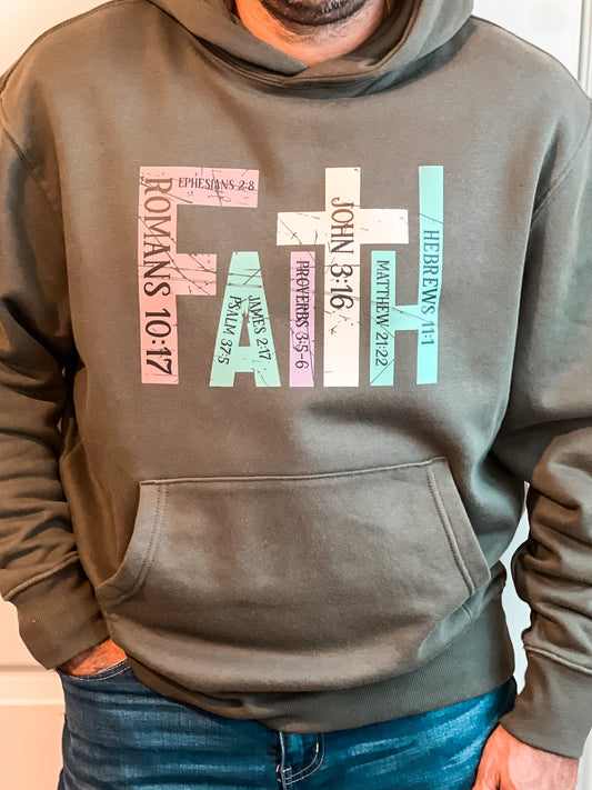 “Faith Scriptures” Hoodie – Military Green | Christian Sweatshirt