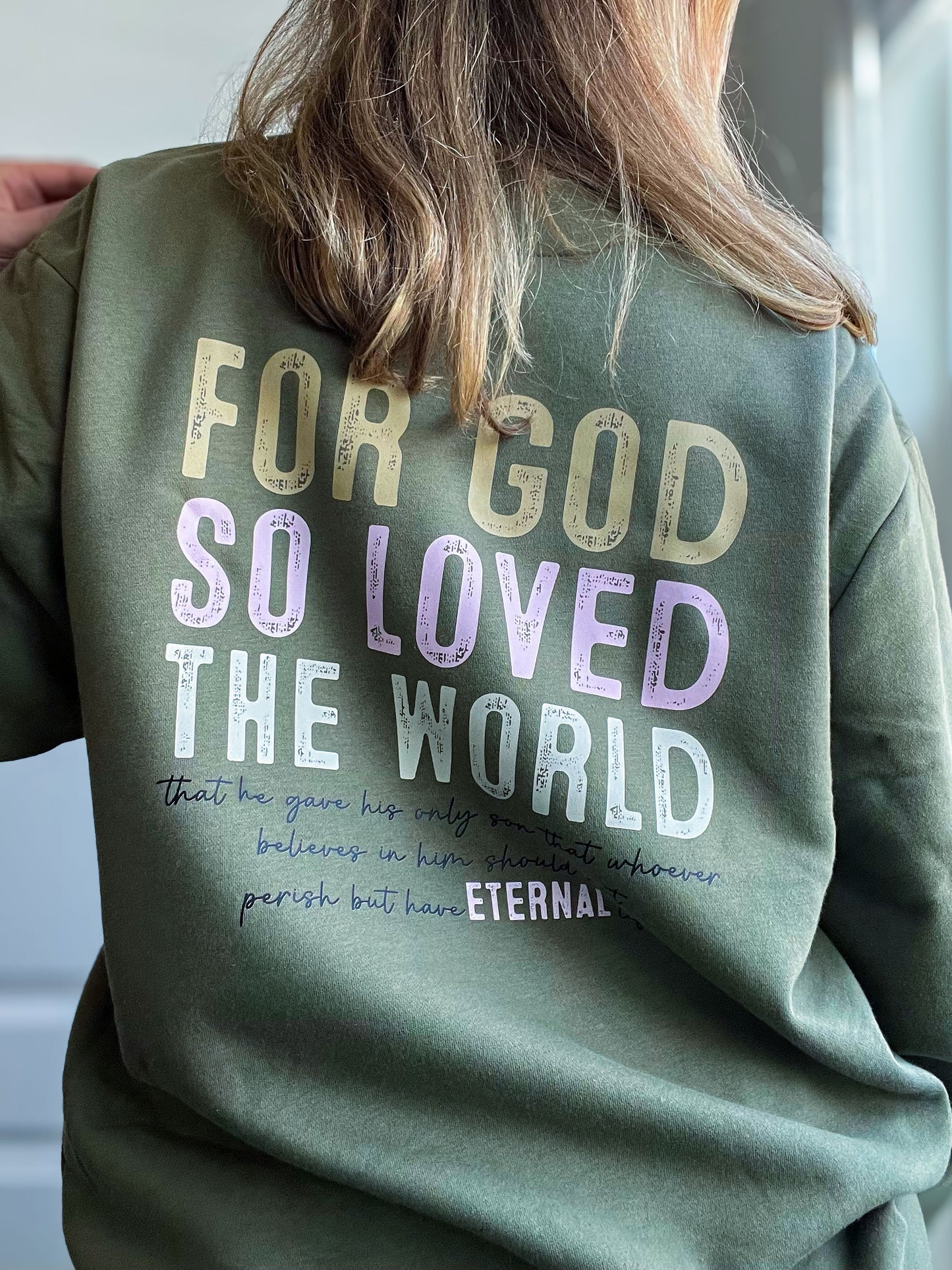 “John 3:16” Crewneck Sweatshirt – Military Green