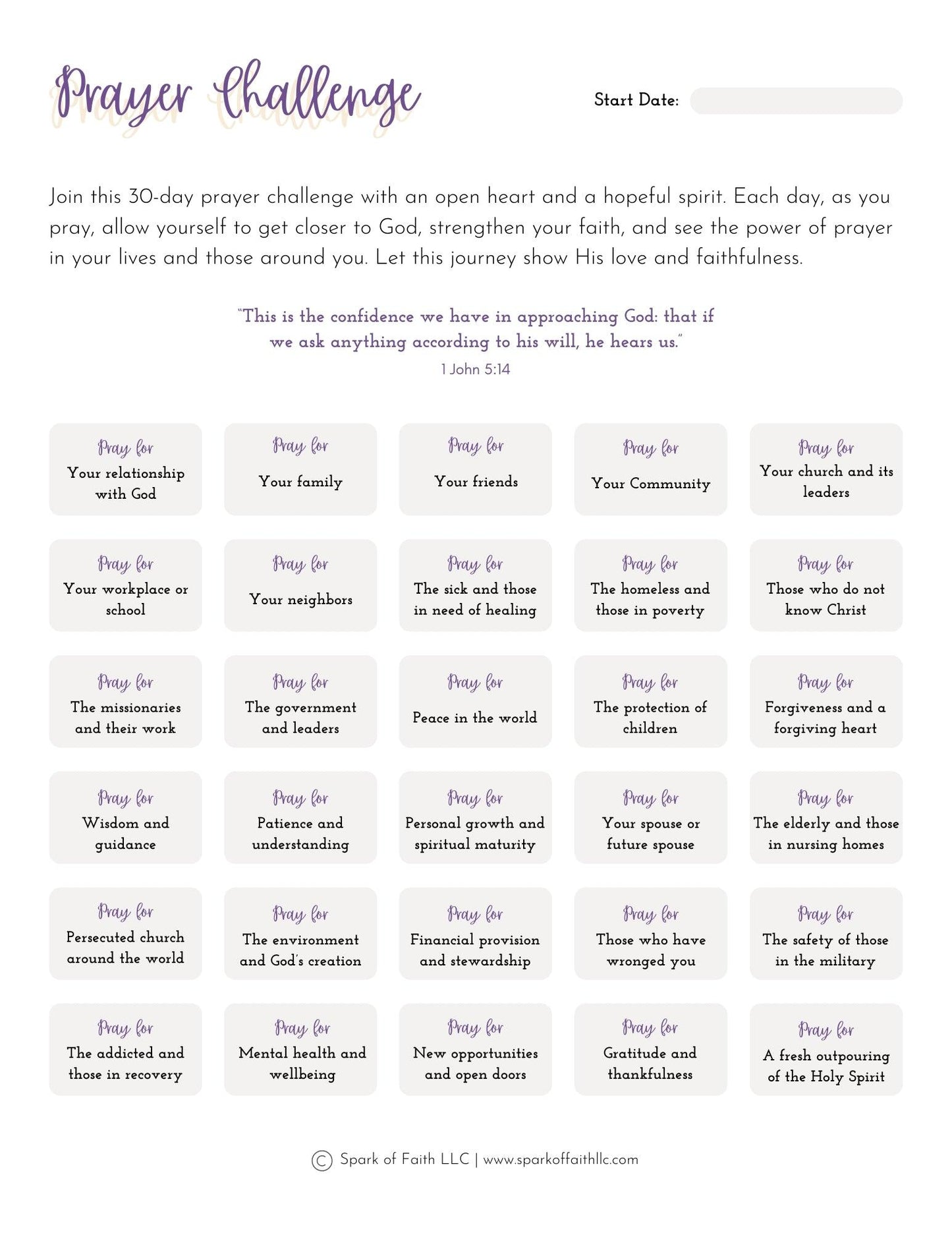 30-Days Prayer Challenge Calendar